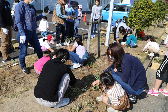 南側の花壇にも二種類のお花が植えられました