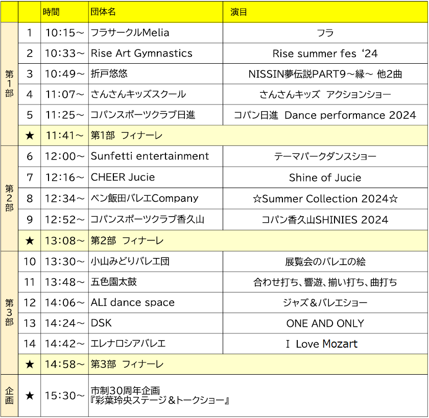 ヤングフェスタ2024出演順および演目