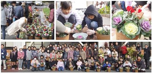 花育寄せ植え教室の様子を写した4枚の写真