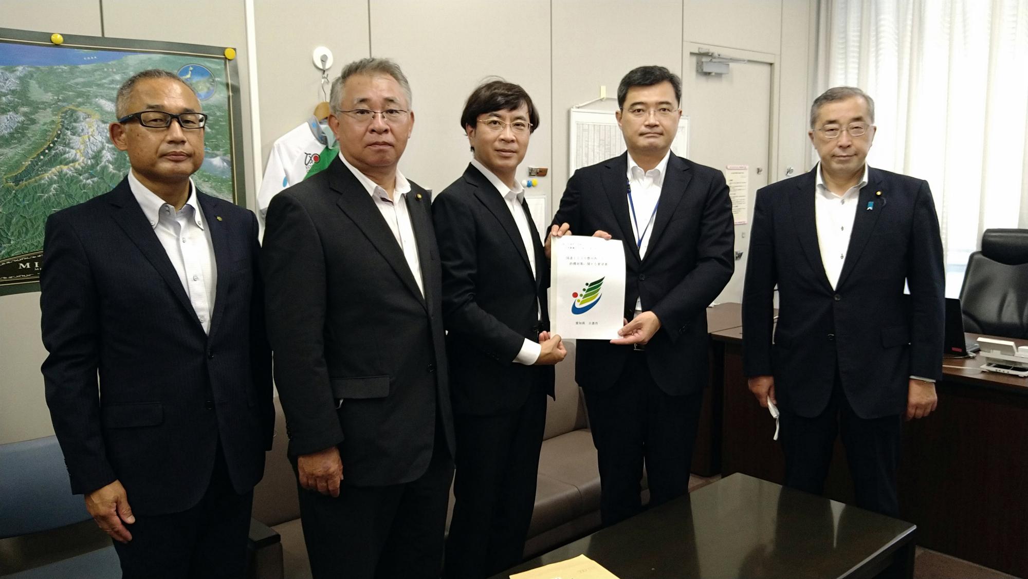 国土交通省道路局の久保田誉官房審議官に要望書を手渡す近藤市長ら