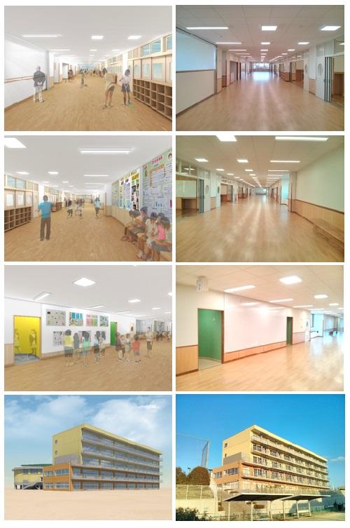 左列に室内と外観のイメージパース、右列に室内と外観の写真が配置された画像