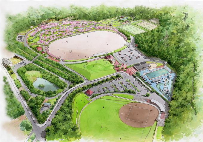 日進市総合運動公園の整備後の将来像を示す図面イラスト