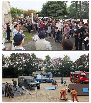 北小学校区で行われた、先生方や職員らによる避難所開設訓練、尾三消防本部によるAEDを用いた救命訓練の様子の写真