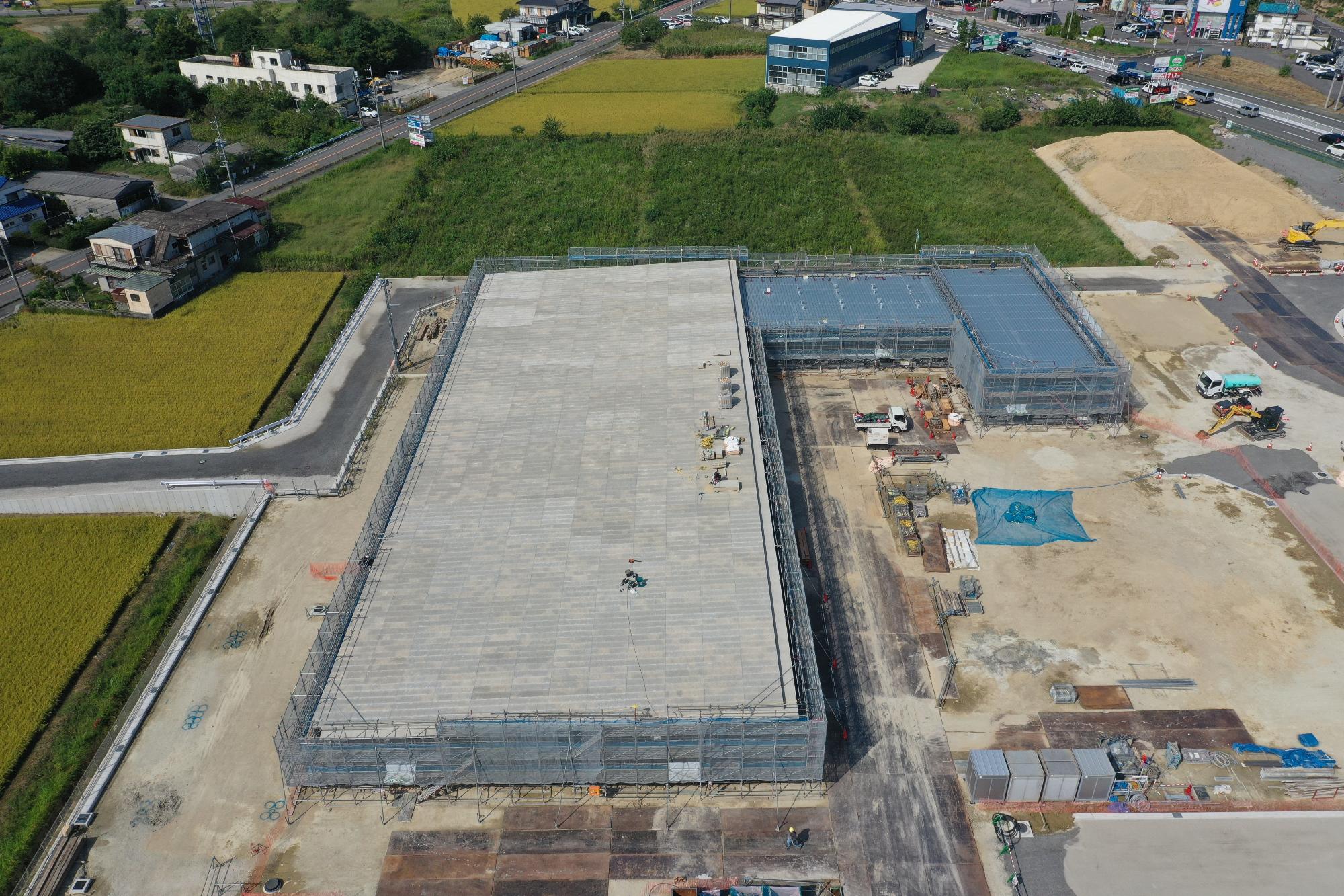 道の駅地域振興施設野地板施工状況
