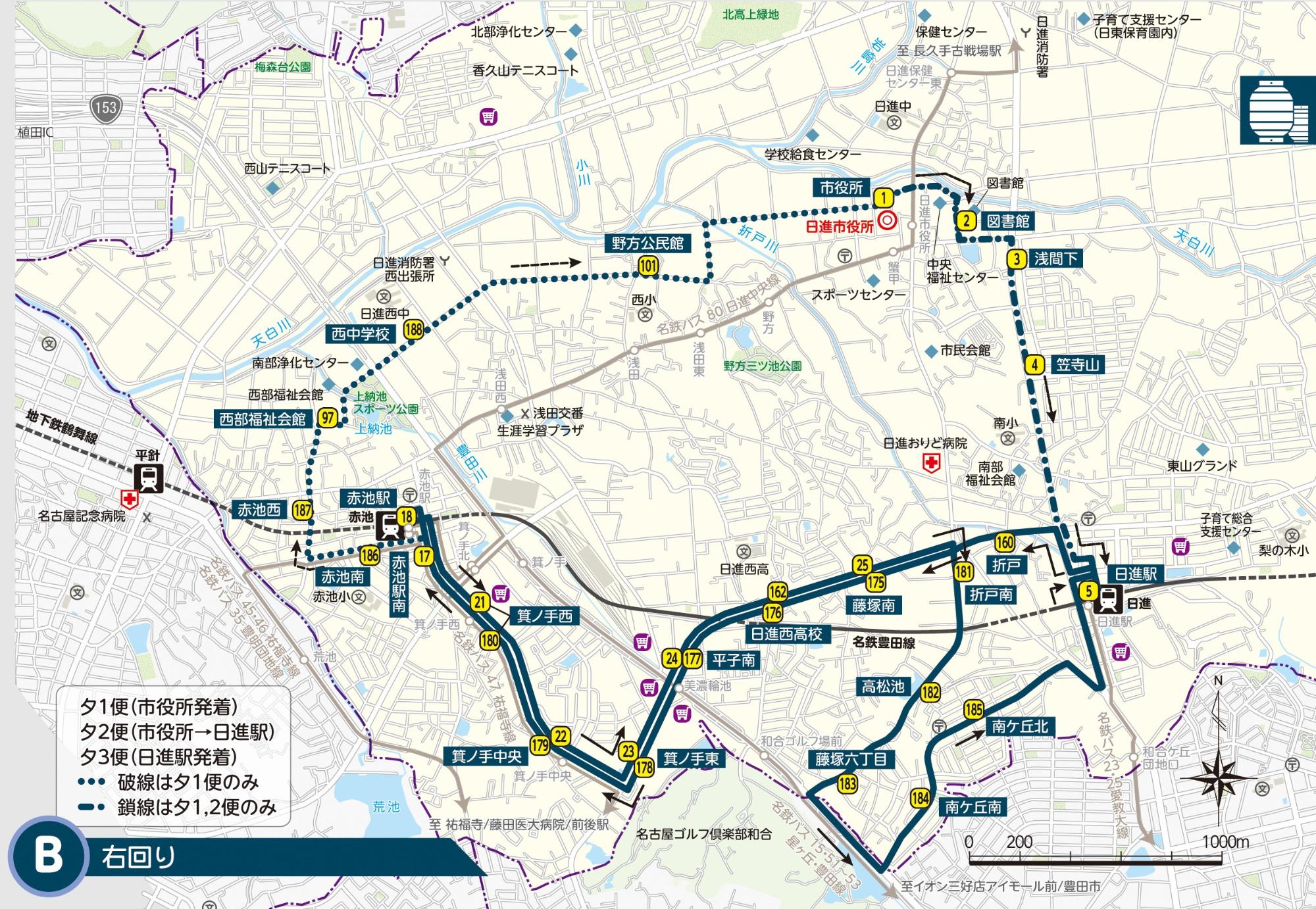 くるりんばす赤池線 路線図 平日夕便