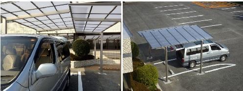 屋根の重なりと駐車場計画の変更を示す写真