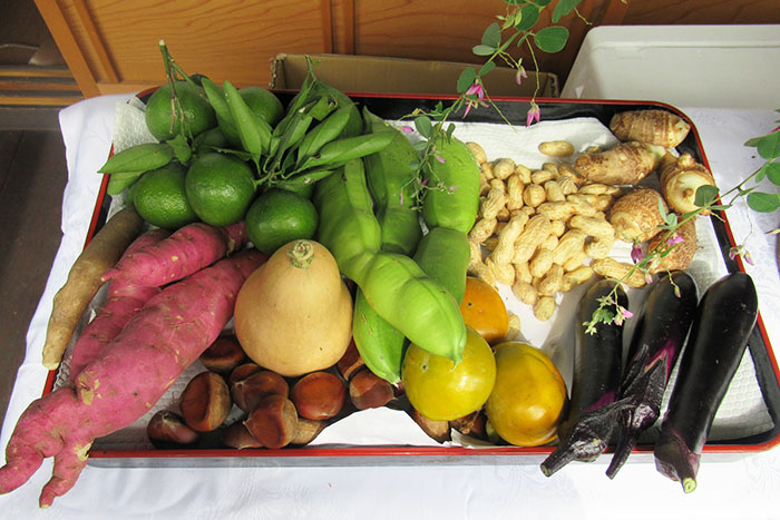 野菜や果物などの供え物