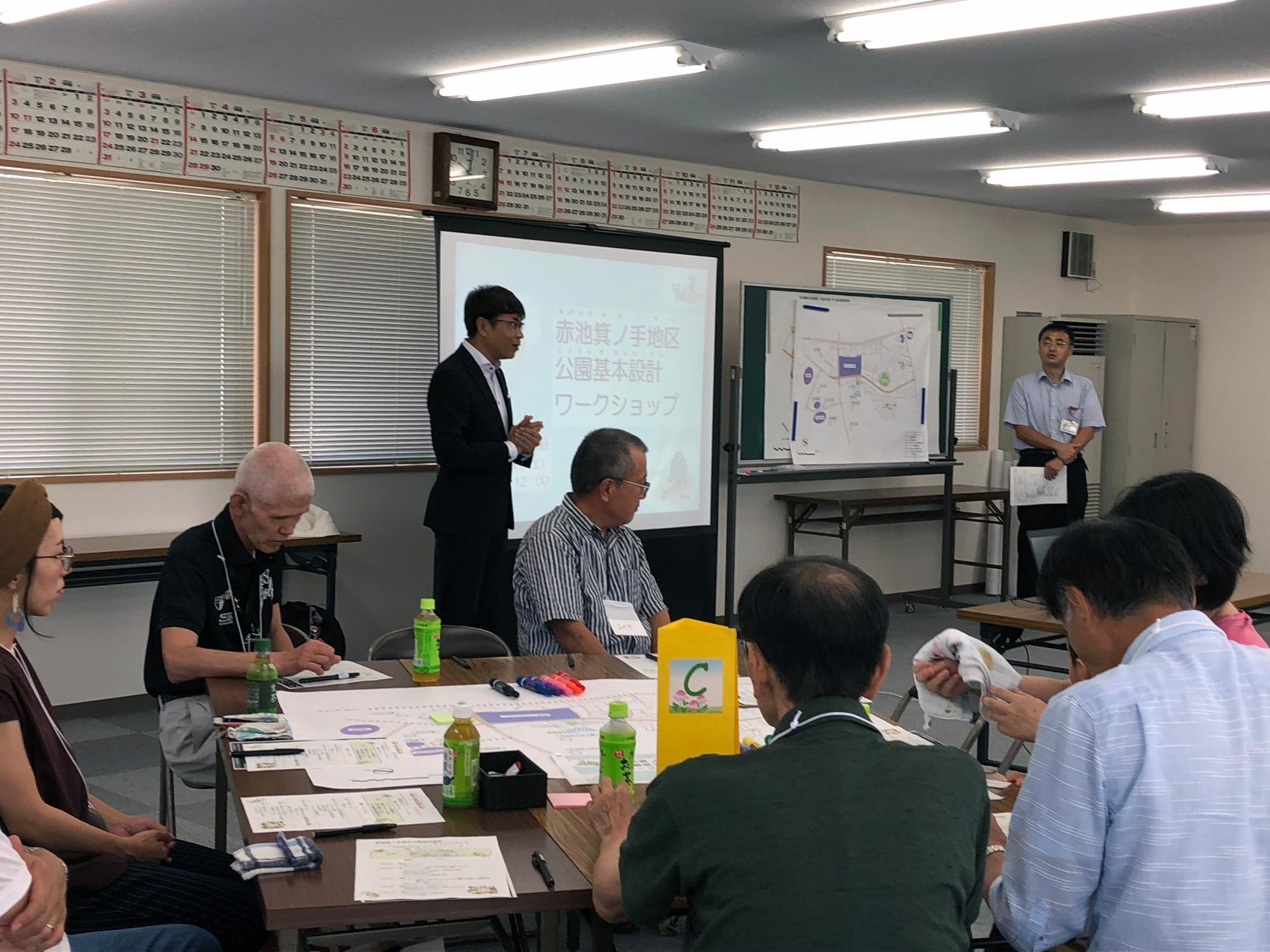 赤池箕ノ手ワークショップであいさつする近藤市長